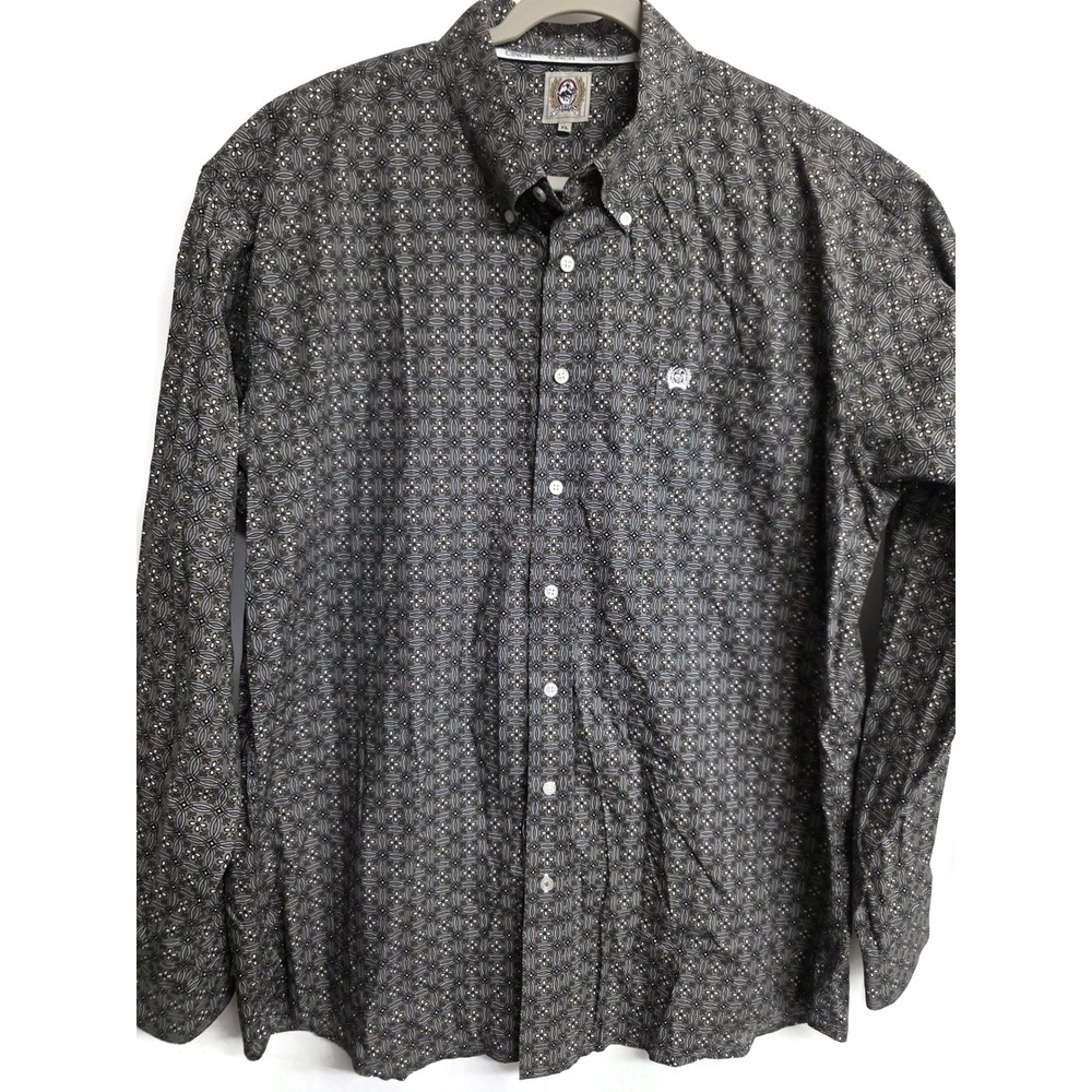 Cinch Mens XL Western Button Down Shirt Grey Geometric Medallion Long Sleeve